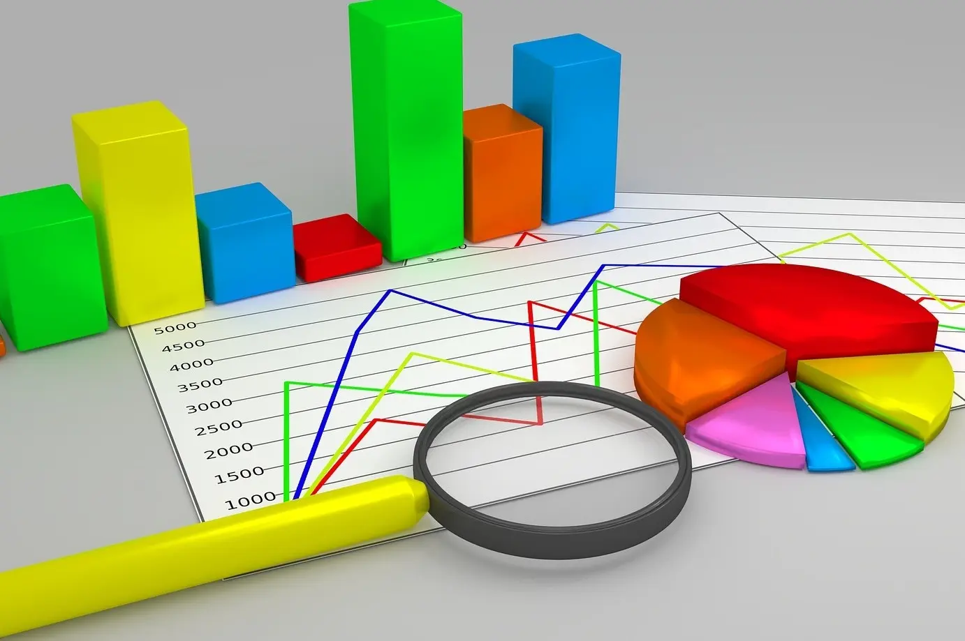 Graphs, Charts, and Magnifying Glass